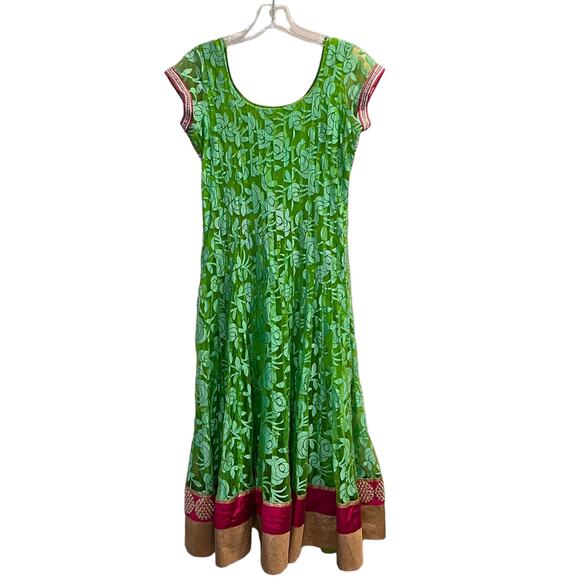 Karishma Women's Green Short Sleeve Round Neck Embellished Fit & Flare Dress S - Picture 12 of 16